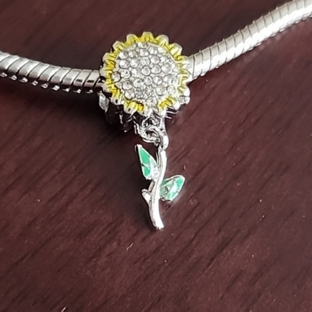 Premium SUNFLOWER Charm for European Style Bracelets Fits Pandora Systems